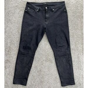 7 For All Mankind Faux Leather Jeans Womens 31 Black Skinny Mid Rise Ankle‎ Crop